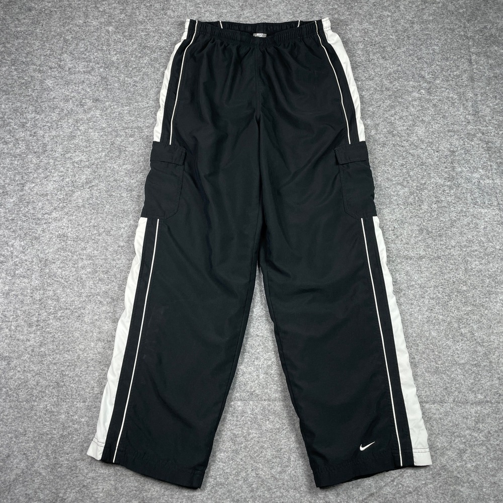Nike Cargo Track Pants Mens L Black White Silver Tag Mesh Lined 279185-010 Y2K